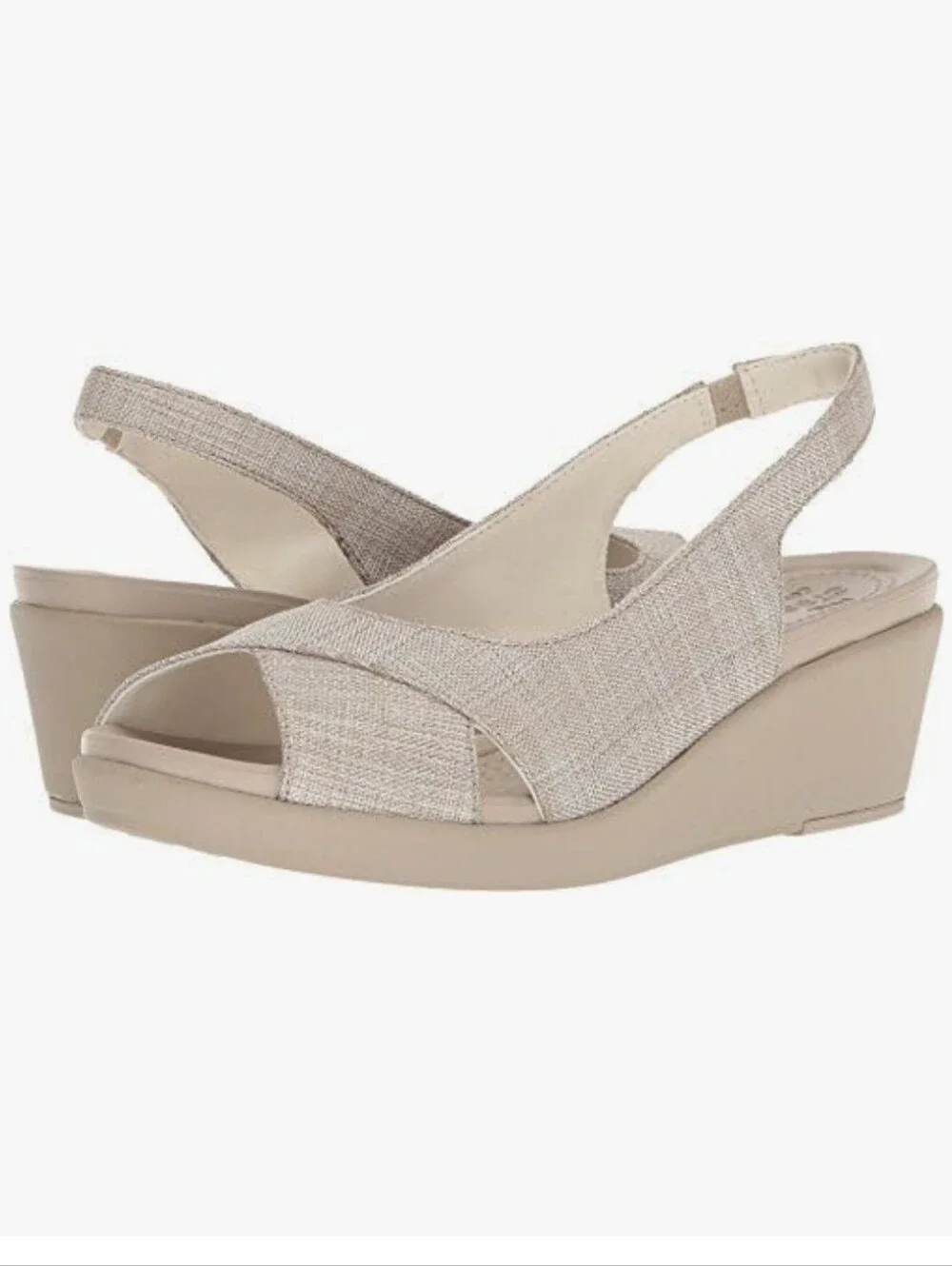 Crocs Leigh Ann Shimmer Slingback Wedge Sandals Champagne Beige Sz 8